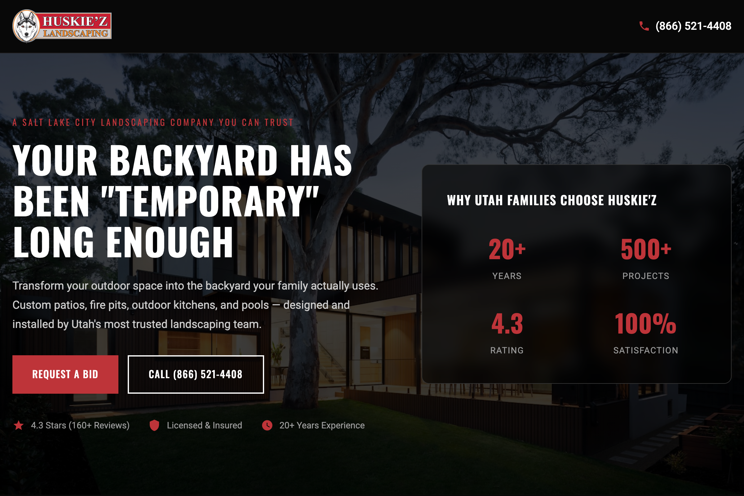 Huskie'z Landscaping landing page preview